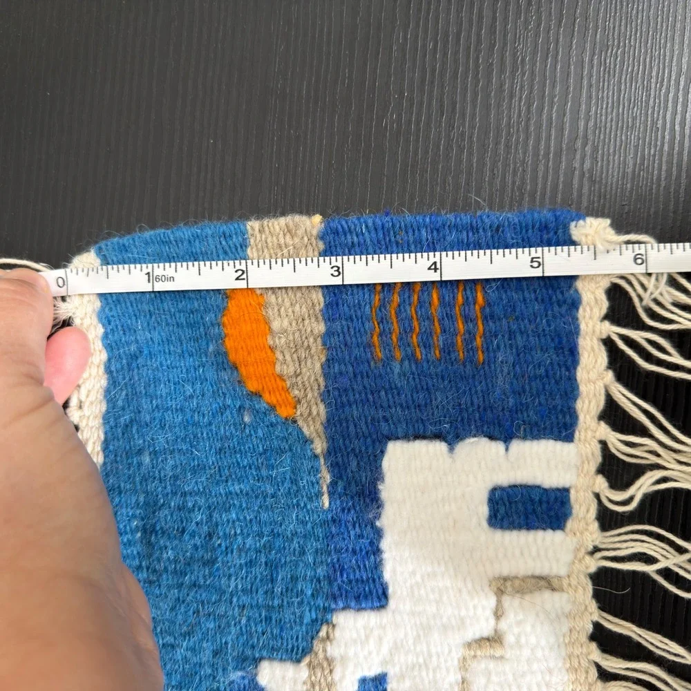 Santorini mini Tapestry 6.5x5.5 Blue Mediterranean folk art Handwoven Wool Art